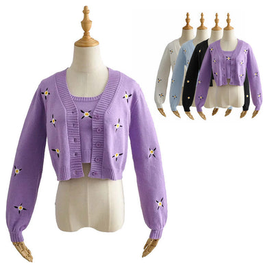 Conjunto de Abrigo Bordado Floral + Chaleco Corto Multiusos para Mujer - Image 7