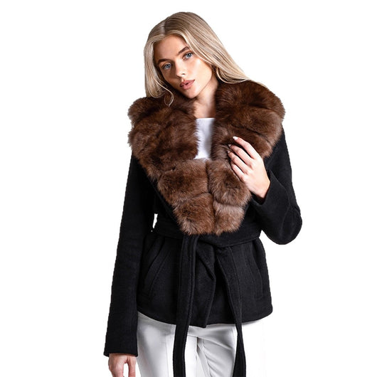 Abrigo Elegante con Cuello de Piel Sintética para Mujer - Image 5