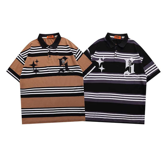 Polo Manga Corta con Rayas y Bordado de Letras para Hombre