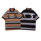 Men's Short-Sleeve Striped Polo Shirt with Letter Embroidery