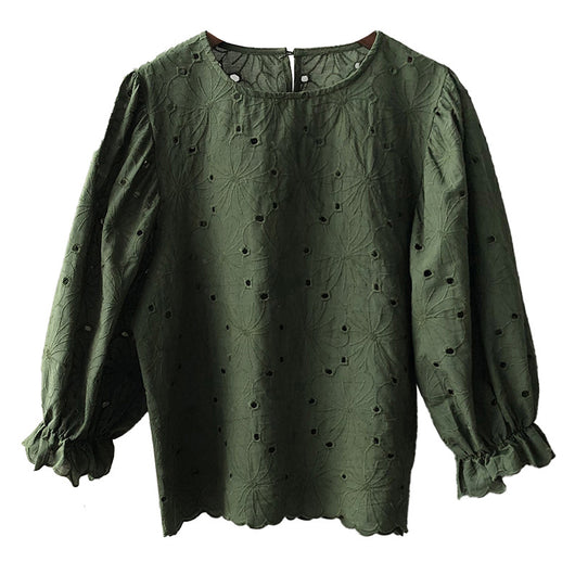 Blusa Coreana Elegante con Cuello Redondo y Mangas Abullonadas - Image 2