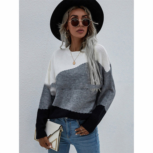 Suéter Holgado Talla Grande Ejecutivo Cuello Redondo a Rayas para Mujer - Image 3