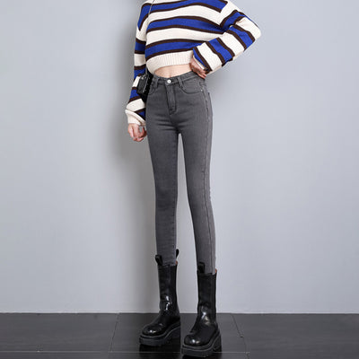 Jeans Cintura Alta Gris Ahumado con Acolchado de Terciopelo - Image 4
