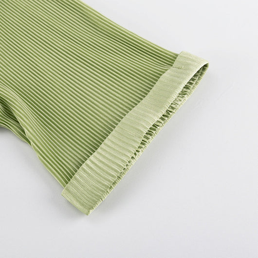 Conjunto Casual: Blusa Verde Manga Corta + Pantalón Plisado Talle Alto - Image 29