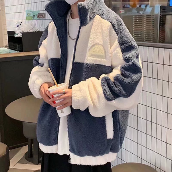 Chaqueta de Lana Cordero Coreana con Cuello Alzado
