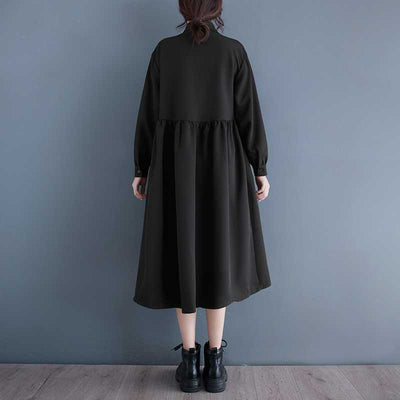 Vestido Camisero Negro Estilo Hepburn Irregulares - Image 4