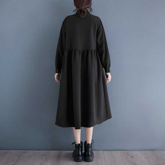 Vestido Camisero Negro Estilo Hepburn Irregulares - Image 4