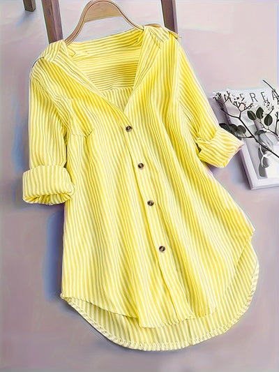 Camisa Casual Suelta a Rayas con Botones y Mangas Largas para Mujer - Image 5