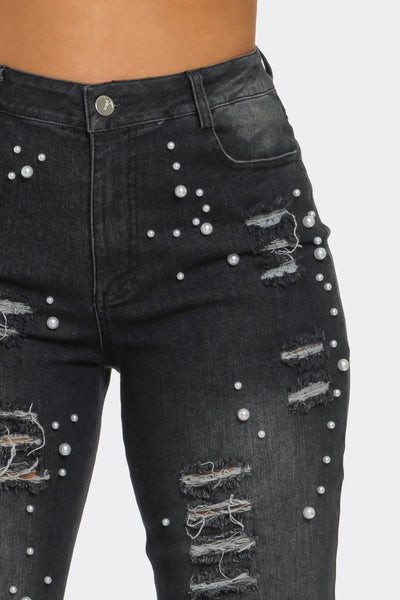 Jeans Stretch Rasgados con Detalles de Perlas - Image 22