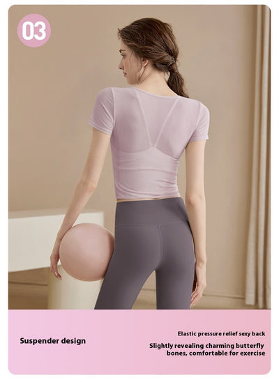 Conjunto de Pilates Manga Corta con Soporte de Pecho - Image 15