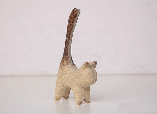 Adorno de Gatito de Cola Larga en Madera en Blanco para Pintar y Colorear