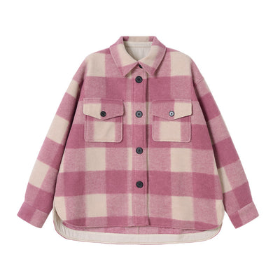 Abrigo de Lana a Cuadros Unisex con Cuello de Camisa - Diseño Holgado y Versátil - Image 5
