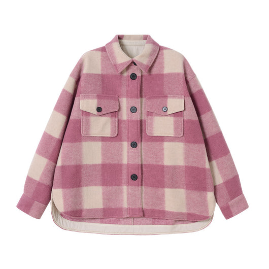 Abrigo de Lana a Cuadros Unisex con Cuello de Camisa - Diseño Holgado y Versátil - Image 5