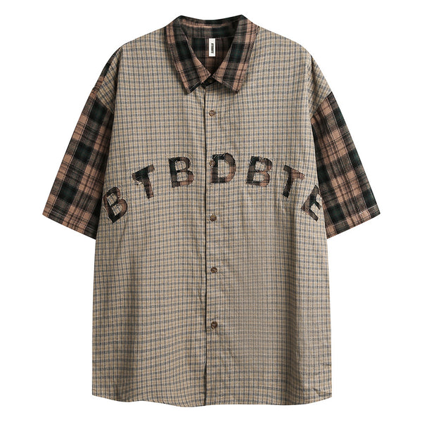 Camisa a Cuadros Manga Corta con Combinación de Colores para Hombre