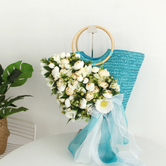 Sombrero de Paja Artesanal con Ala Ancha y Flores para Mujer - Image 37