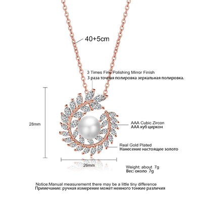 Elegant pearl and cubic zirconia jewelry set with a necklace and two earrings, featuring a wreath design. - Image 7