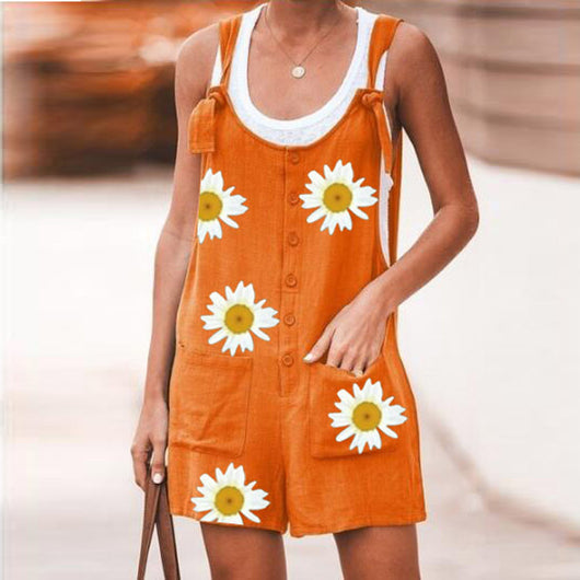 Pantalón Suspender de Lino y Algodón con Estampado Margarita y Bolsillos - Image 9