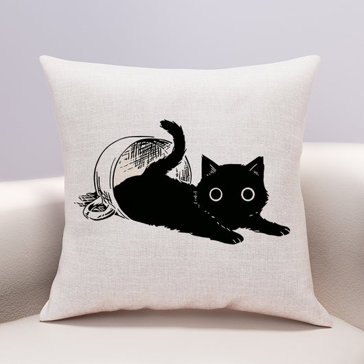 Funda de Almohada Gato Queso con Diseño Kawaii - Lino y Algodón - Image 5