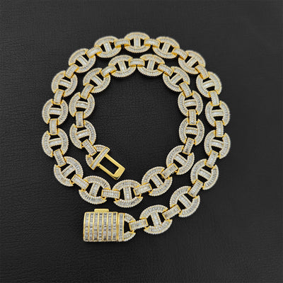 Cadena y Pulsera Hip Hop Nariz de Cerdo Chapado en Oro Real 16mm - Image 25