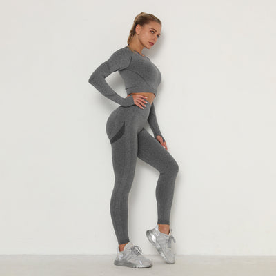 Traje de Yoga Ajustado de Cintura Alta y Manga Larga - Image 12
