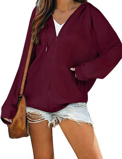 Sudadera Waffle con Cierre y Capucha - Chaqueta Casual de Manga Larga - Image 9