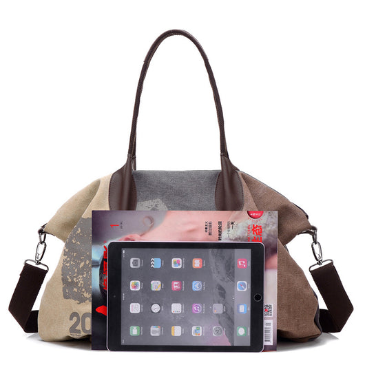 Bolsa de Lona para Mujer con Costuras de Contraste Retro - Image 9