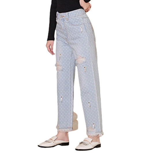 Pantalones Casuales con Cadena y Bajo Deshilachado - Image 10