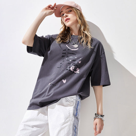 Playera Holgada de Algodón con Estampado de Personajes - Image 3