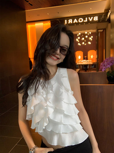 Blusa Sin Mangas con Volantes Irregulares para Mujer - Image 2