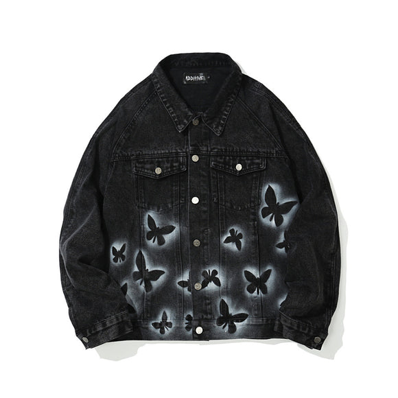 Chaqueta Denim con Estampado Mariposa Hombre - Diseño Europeo Trendy