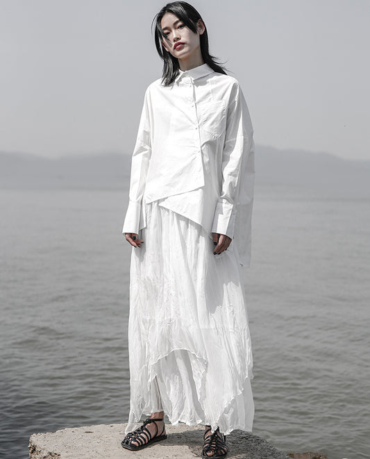 Camisa de Algodón Blanca con Diseño Asimétrico Irregular - Image 2