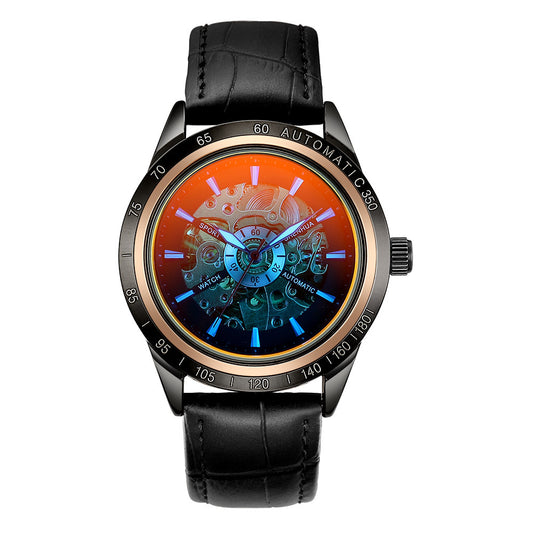 Reloj Mecánico Vintage para Hombre con Correa de Cuero y Diseño Calado - Image 2