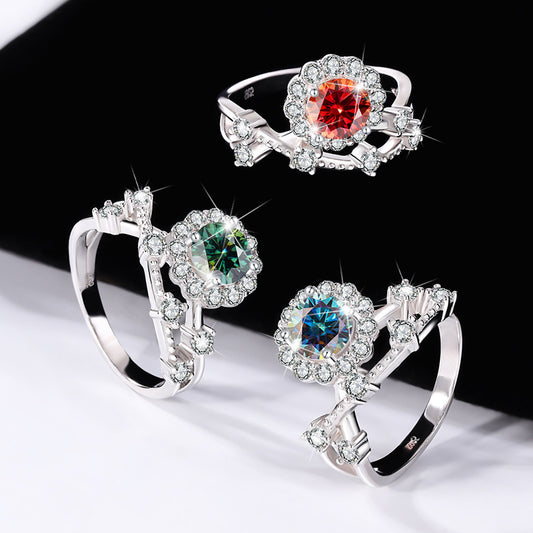 Anillo de Moissanita para Mujer en Plata Esterlina y Platino