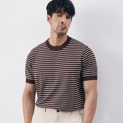 Camiseta Tejida de Cuello Redondo con Rayas para Hombre - Image 4