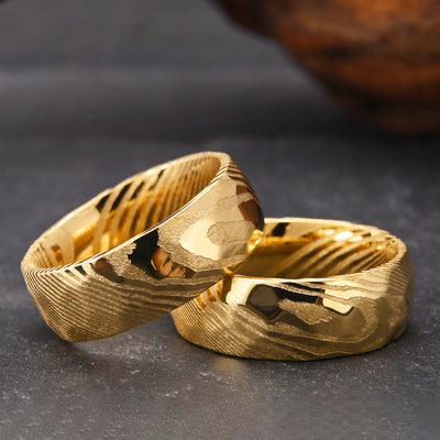 Anillo de Acero Damasceno Chapado en Oro 18K de 8mm - Image 8