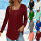 Blusa Plisada Cuello Cuadrado Manga Larga Talla Grande Algodón Imitación