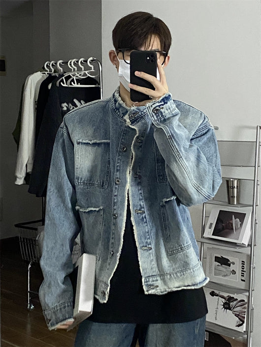Chaqueta Denim Retro Degradado Estilo Americano para Hombre - Image 8