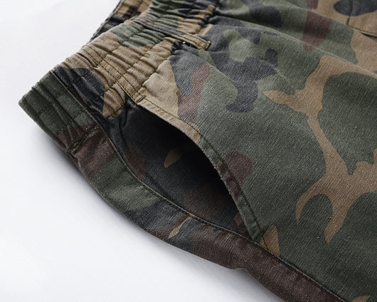 Pantalones Cargo Camuflaje Desgastado con Múltiples Bolsillos y Costuras de Trabajo - Image 16