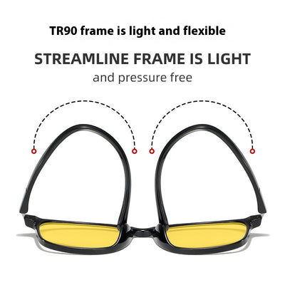 Purple frame glasses with yellow night vision lenses, featuring a subtle glitter effect on the temples. - Image 4