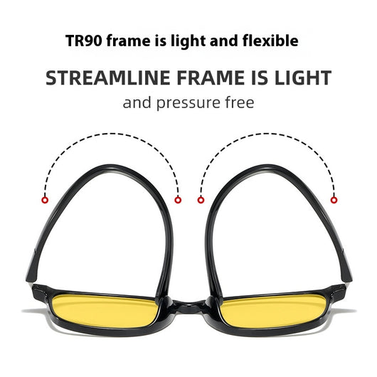 Purple frame glasses with yellow night vision lenses, featuring a subtle glitter effect on the temples. - Image 4