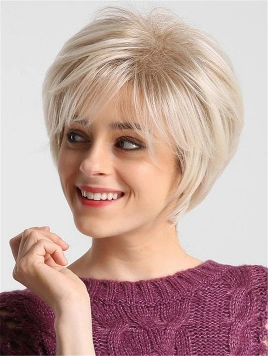 Peluca Rubia Corta Recta con Botón Interno - Estilo Fashionable - Image 10