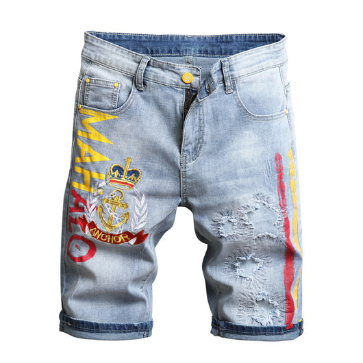 Shorts Vaquero Elástico Hombre Cinco Bolsillos con Bordado - Image 11