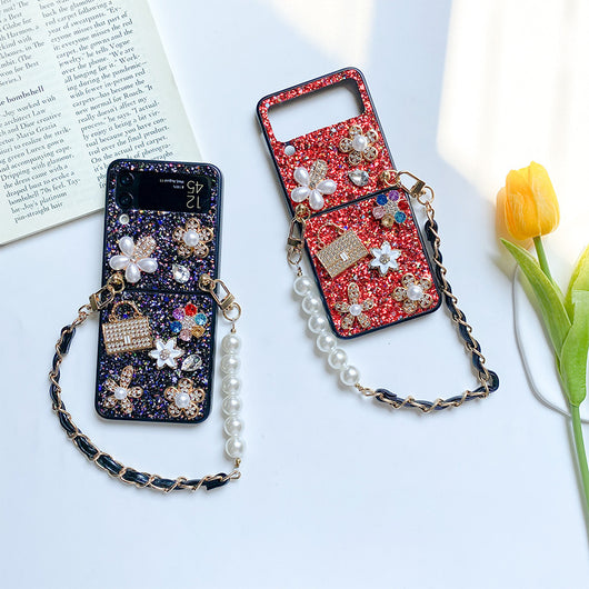 Funda Tipo Flip para Teléfono Plegable con Flores, Lentejuelas, Rhinestones y Perlas - Image 12
