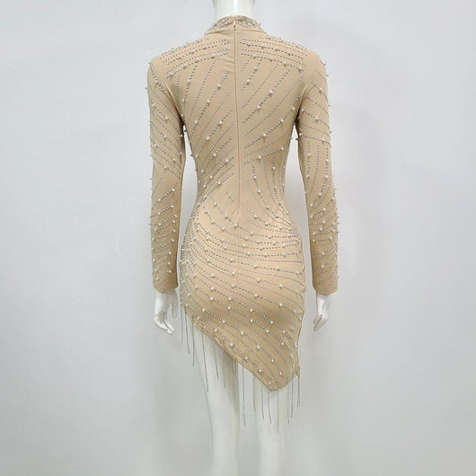 Vestido Corto con Strass y Flecos Laterales de Lujo - Image 13