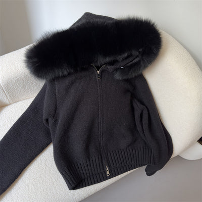 Abrigo de Primavera para Mujer con Cuello de Zorro Real y Capucha - Image 14