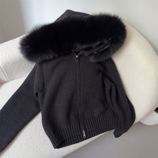 Abrigo de Primavera para Mujer con Cuello de Zorro Real y Capucha - Image 14