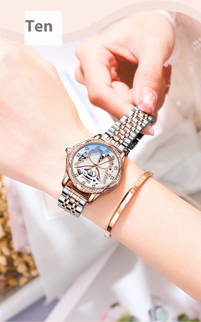 Reloj Automático para Mujer con Diamantes y Esfera de Mariposa - Resistente al Agua - Image 13