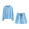 Conjunto de Buzo y Shorts Holgado de Cuello Redondo en Color Liso