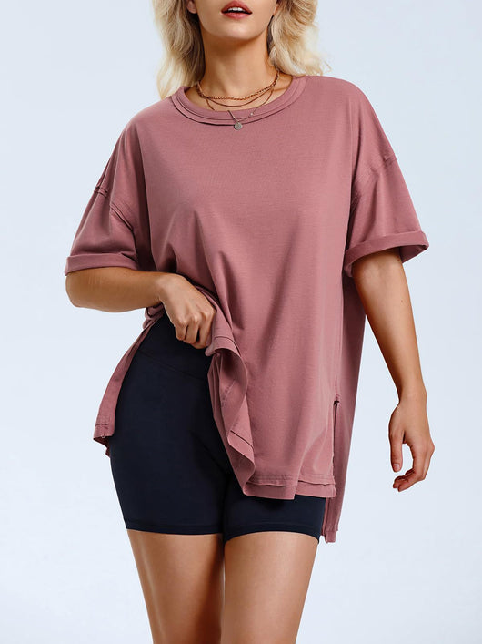 Camiseta Suelta de Algodón con Aberturas Laterales para Mujer - Image 24