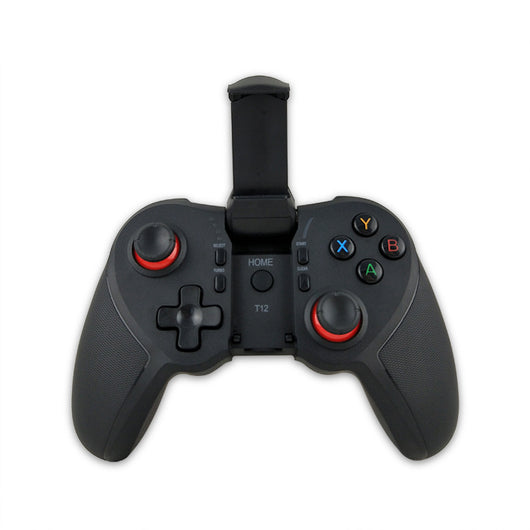 Black mobile wireless Bluetooth game controller with a built-in phone clip, dual analog sticks, and colored face buttons. - Image 9